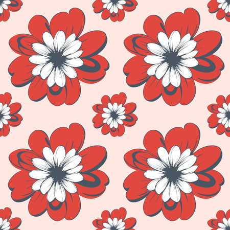 Seamless pattern with red and white flowers on a pink backgroundのイラスト素材