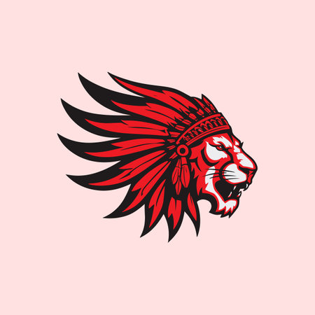 Lion head in indian headdress vector illustration isolated on white background.のイラスト素材