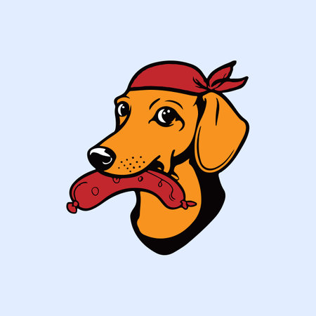 Dachshund dog with a sausage in his mouth. Vector illustration.のイラスト素材