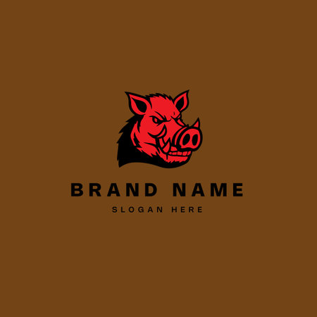 boar logo template vector icon illustration lineart isolated on brown backgroundのイラスト素材