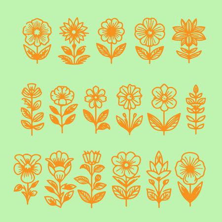 Set of hand drawn floral doodle icons. Vector illustration.のイラスト素材