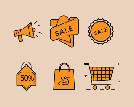 Shopping icons set in flat line style. Vector illustration for web design.のイラスト素材
