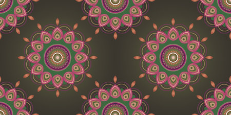 Seamless pattern with mandala. Vintage decorative elements. Hand-drawn background. Islam, Arabic, Indian, ottoman motifs.のイラスト素材