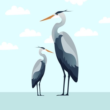 Grey heron and heron logo , icona. Vector illustration in flat style.のイラスト素材