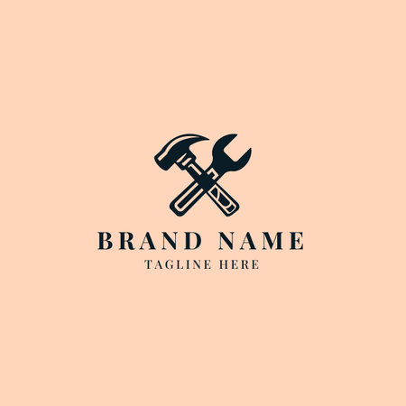 hammer and wrench logo design vector icon illustration. Construction company logo templateのイラスト素材