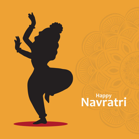 Happy Navratri greeting card with Lord Ganesha silhouette.のイラスト素材