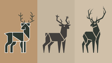 Deer icon set. Vector illustration in flat and line style.のイラスト素材