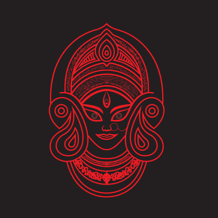 Indian god face. Hand drawn vector illustration isolated on black background.のイラスト素材