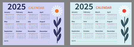 Calendar template for 2025 year. Week starts on Sunday. Vector illustrationのイラスト素材
