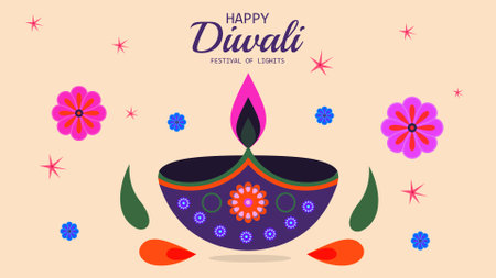 Happy Diwali greeting card. Diwali vector illustration.のイラスト素材