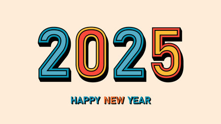 Happy new year 2025 greeting card. Colorful text design. Vector illustration.のイラスト素材