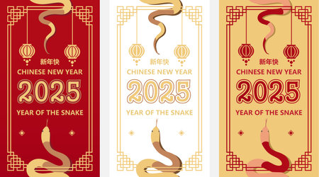 Happy Chinese New Year 2025. Greeting card, banner, poster template.のイラスト素材