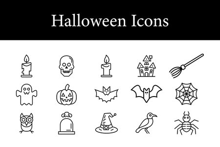 Halloween line icon set. Spider, broom, bat. Holiday concept. Can be used for topics like celebration, trick or treatのイラスト素材
