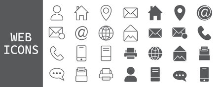 Set of web and mobile icons in thin line style. Vector illustrationのイラスト素材