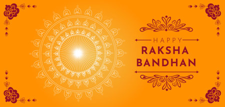 happy raksha bandhan orange background with mandala vector designのイラスト素材