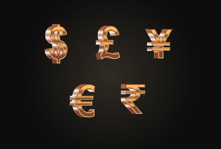 Currency symbols set. Vector illustration. Gold, silver and bronze.のイラスト素材