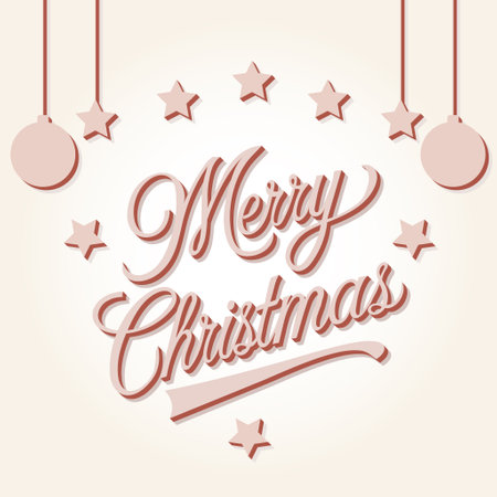 Merry Christmas lettering with baubles. Vector illustration.のイラスト素材