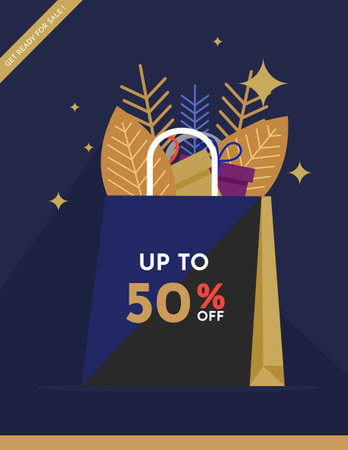 Shopping bag with gifts and discounts. Vector illustration in flat styleのイラスト素材