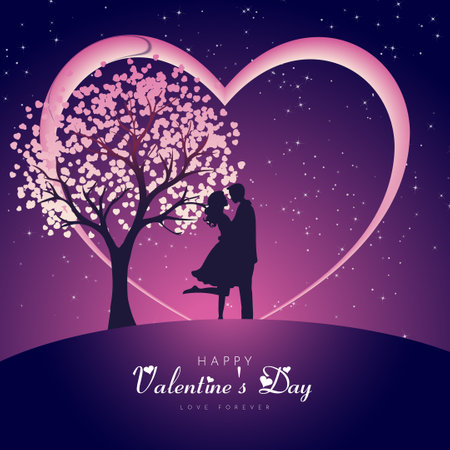 Valentine's Day background with a couple in love, vector illustrationのイラスト素材