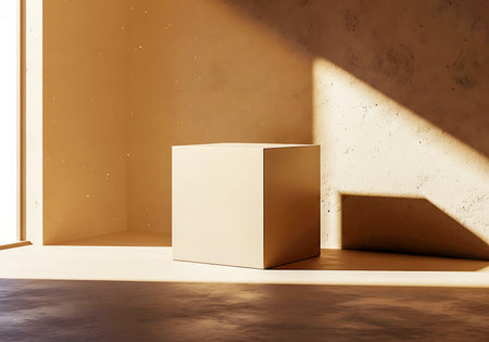 3d rendering, abstract geometric forms, podium for your design.の素材