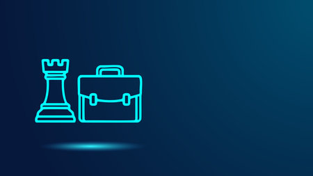 Businessman with briefcase and chess piece. Vector illustration on blue background.のイラスト素材