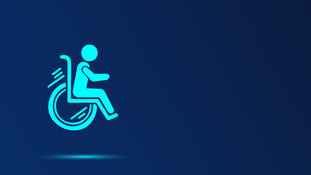 Disabled person icon isolated on blue background. Disabled people symbol. Vector Illustrationのイラスト素材