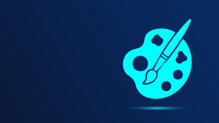 Paint brush and palette icon on blue background. Vector illustration.のイラスト素材