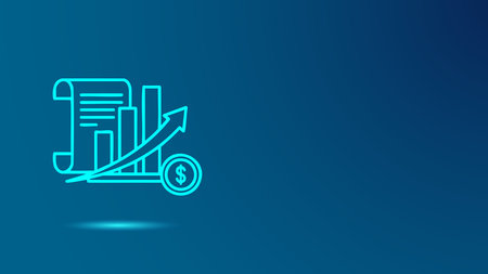 Business graph and coin icon. Blue background. Vector Illustration.のイラスト素材