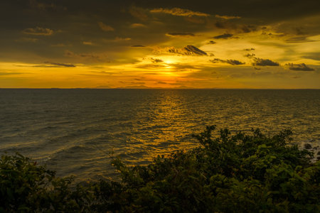 Sea or nature background with sunset and sky at twilight.