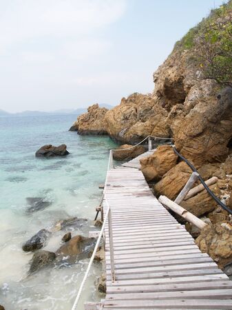 Wooden paths at the sea beachの写真素材