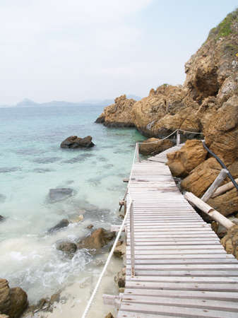 Wooden paths at the sea beachの写真素材