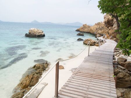 Wooden paths at the sea beachの写真素材
