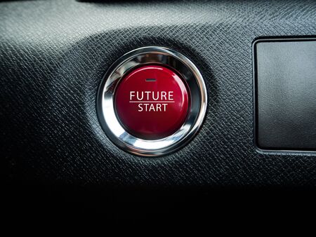Big red future button on the black backgroundの写真素材
