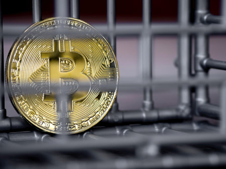The coin is in the gray nick color put on a wooden table. The concept of investment and fluctuation...