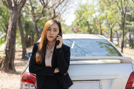 Woman drivers call insurance after a car accident before taking pictures and sending insurance....
