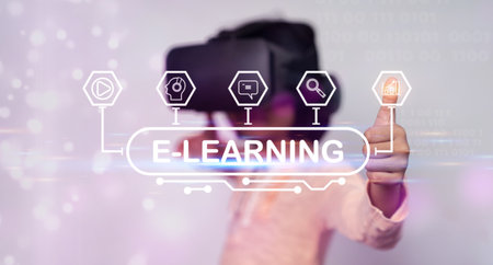 Little Asian girl child with virtual reality headset is exciting for new experiencing. Concept of 3D gadget technology and virtual world gadgets game and online education in the futureの写真素材