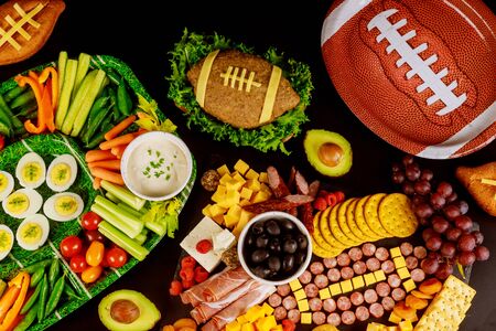 Super bowl game catering food for party at home to watch football game on TV.の写真素材