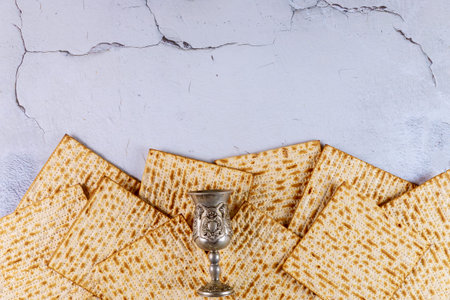 Matzah bread with kosher kiddush. Jewish Passover holiday concept.