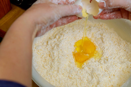 Making dough for baking cheese bread called chipa. Cuisine of Paraguay.