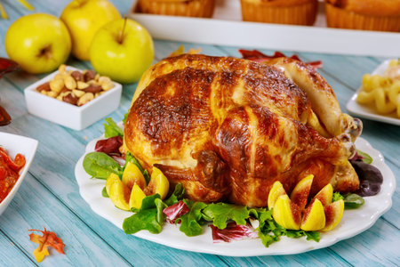 Homemade roasted traditional turkey for Thanksgiving Day.