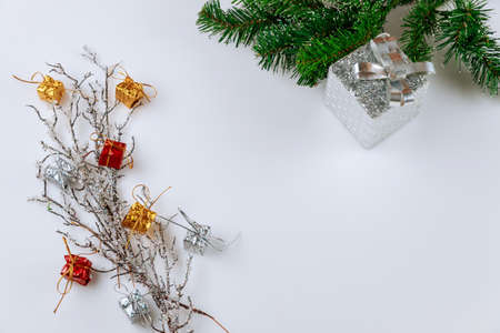 Christmas or New Year background with frozen branch. Copy space.の写真素材