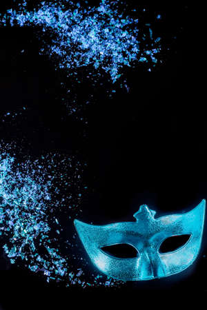Blue carnival mask for masquerade. Jewish holiday Purim.の写真素材
