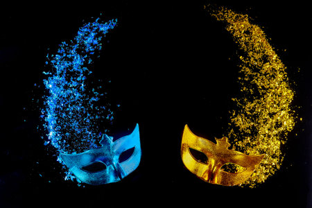 Jewish holiday tradition carnival blue and yellow masks for celebrating Purim.