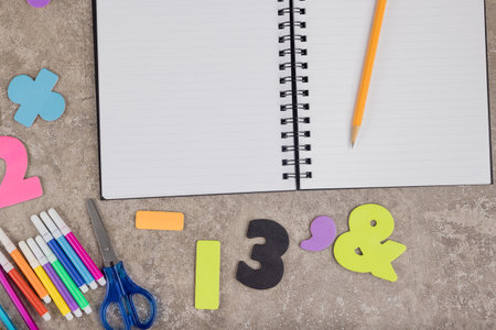 Back to school concept. School supplies background. Top view.の写真素材