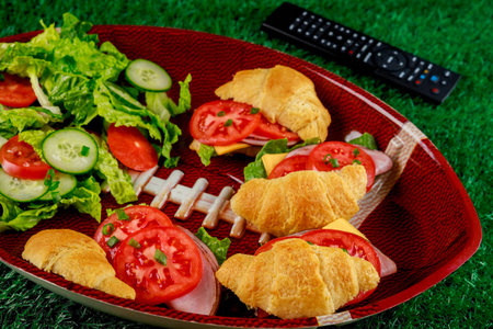 American football game concept. Catering fresh meal for fan of football game.の写真素材