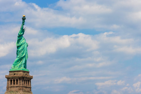 Left side view of the Statue of Liberty in New York City. Famous place of America.