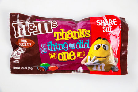 May 4, 2021. New York, US. MMs colorful milk chocolate candy with message on package.のeditorial素材