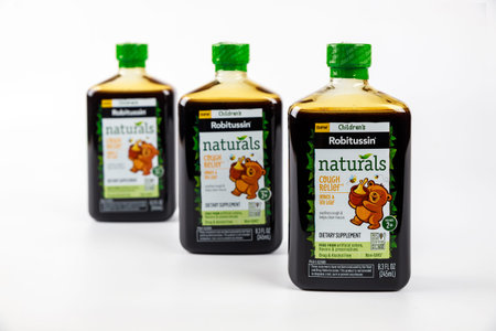 January 8, 2022. New York, USA. Robitussin children cough relief made from honey and ivy leaf.