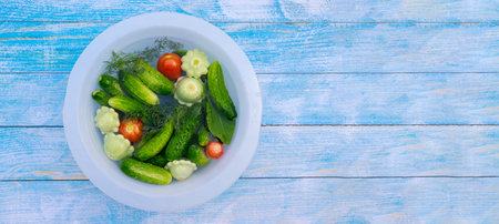 Pickles can be made with fresh cucumbers, tomatoes and pattison.の写真素材