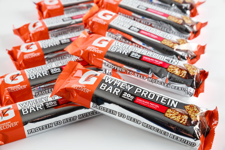 January 8, 2022. New York, USA. The Gatorade whey protein bars will help your muscles recover.のeditorial素材